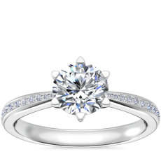 NEW Six-Prong Micropavé Diamond Engagement Ring in Platinum (1/6 ct. tw.)